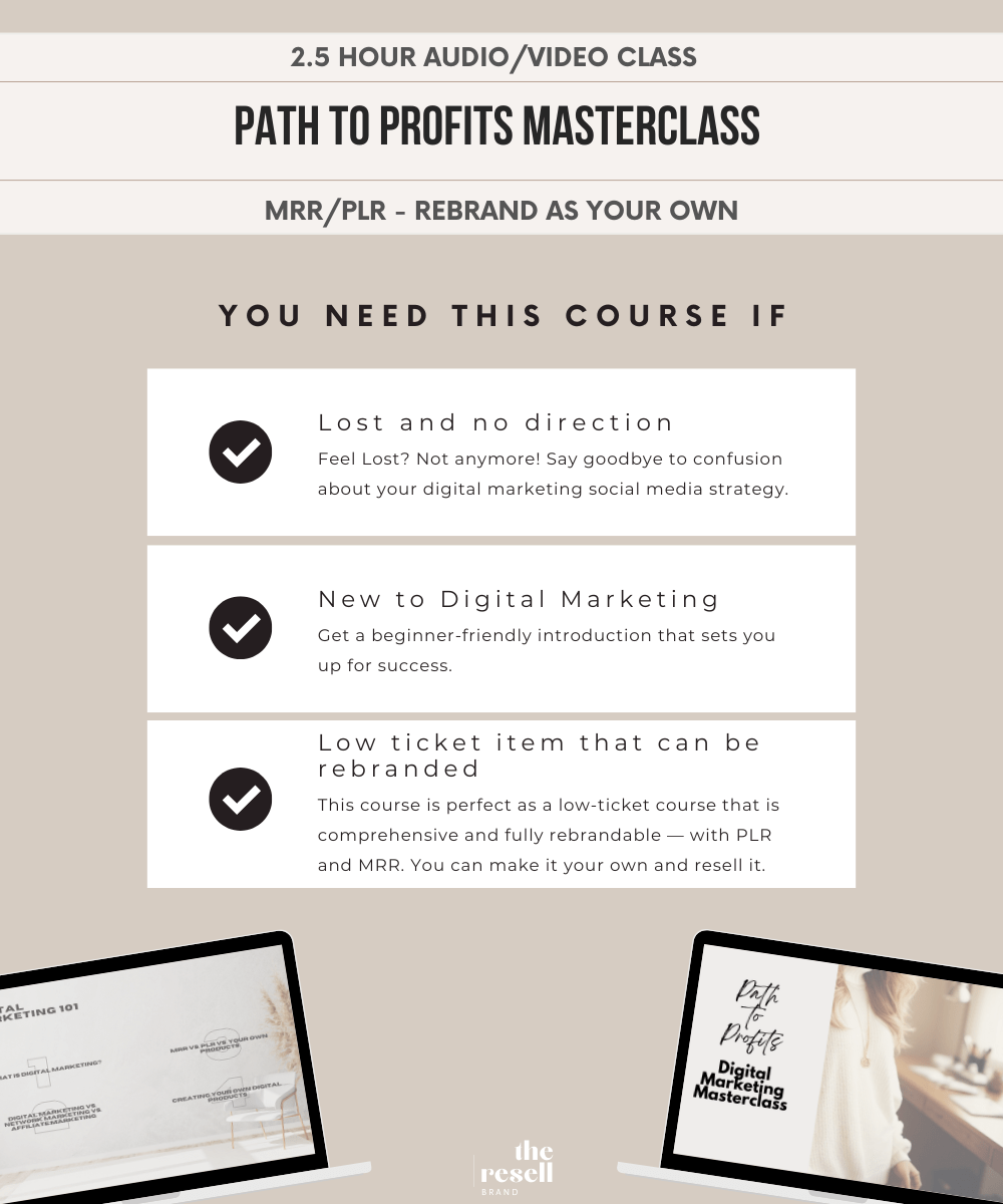 Path to Profits Masterclass | 2.5 Hours Video Audio Course | Viral IG 101 Mini Digital Marketing Course PLR & MRR - theResellBrand