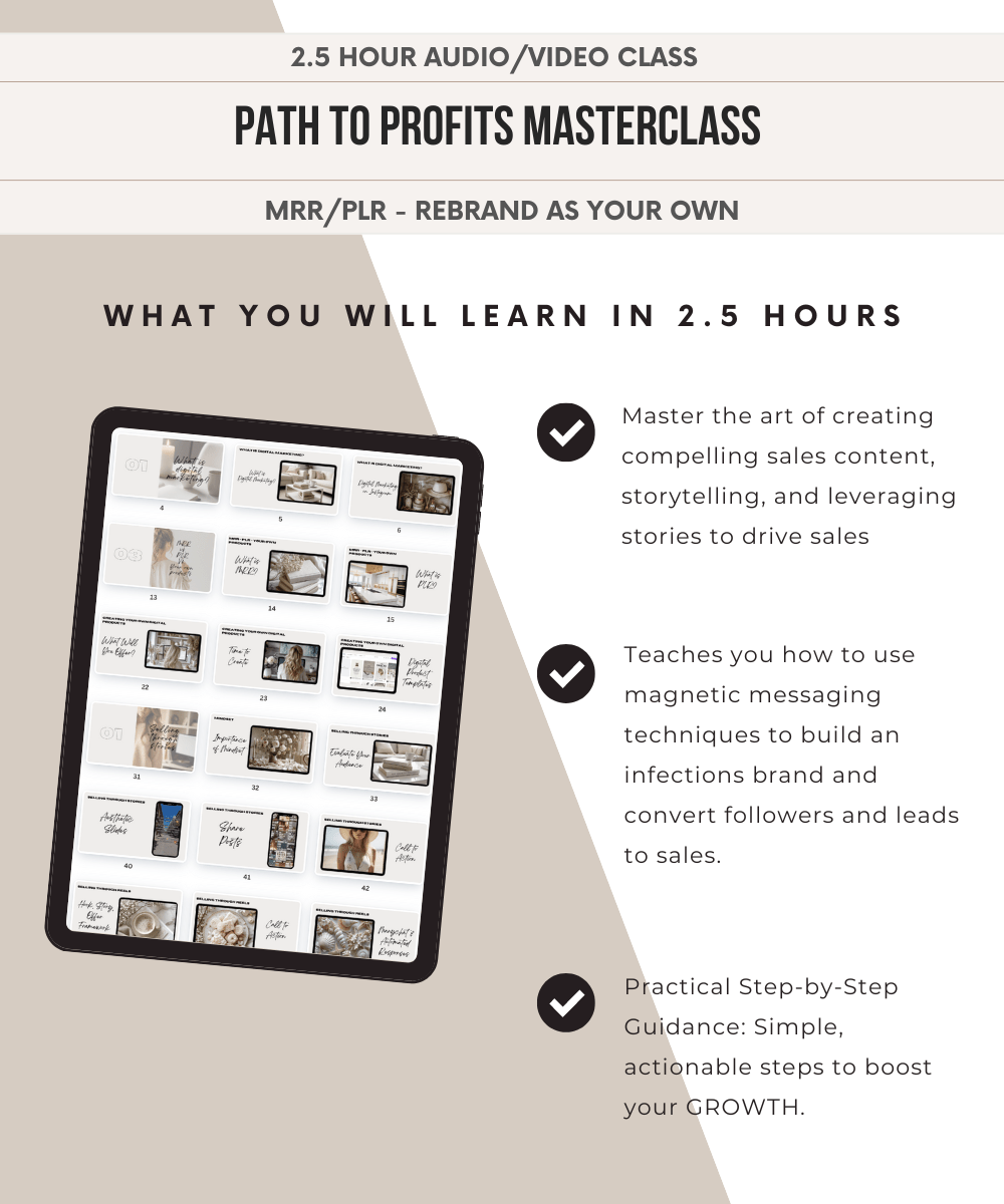 Path to Profits Masterclass | 2.5 Hours Video Audio Course | Viral IG 101 Mini Digital Marketing Course PLR & MRR - theResellBrand