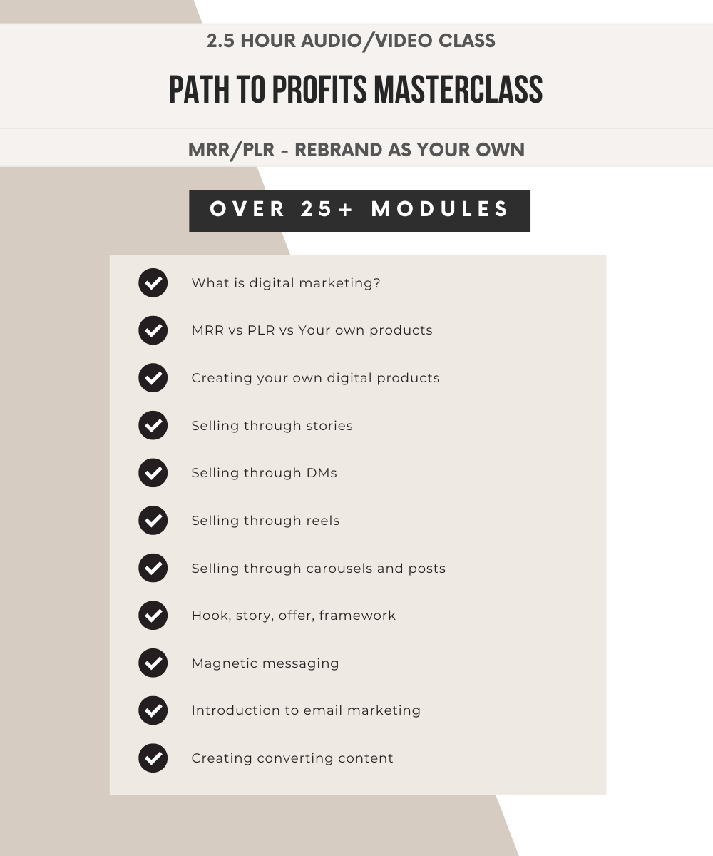 Path to Profits Masterclass | 2.5 Hours Video Audio Course | Viral IG 101 Mini Digital Marketing Course PLR & MRR - theResellBrand