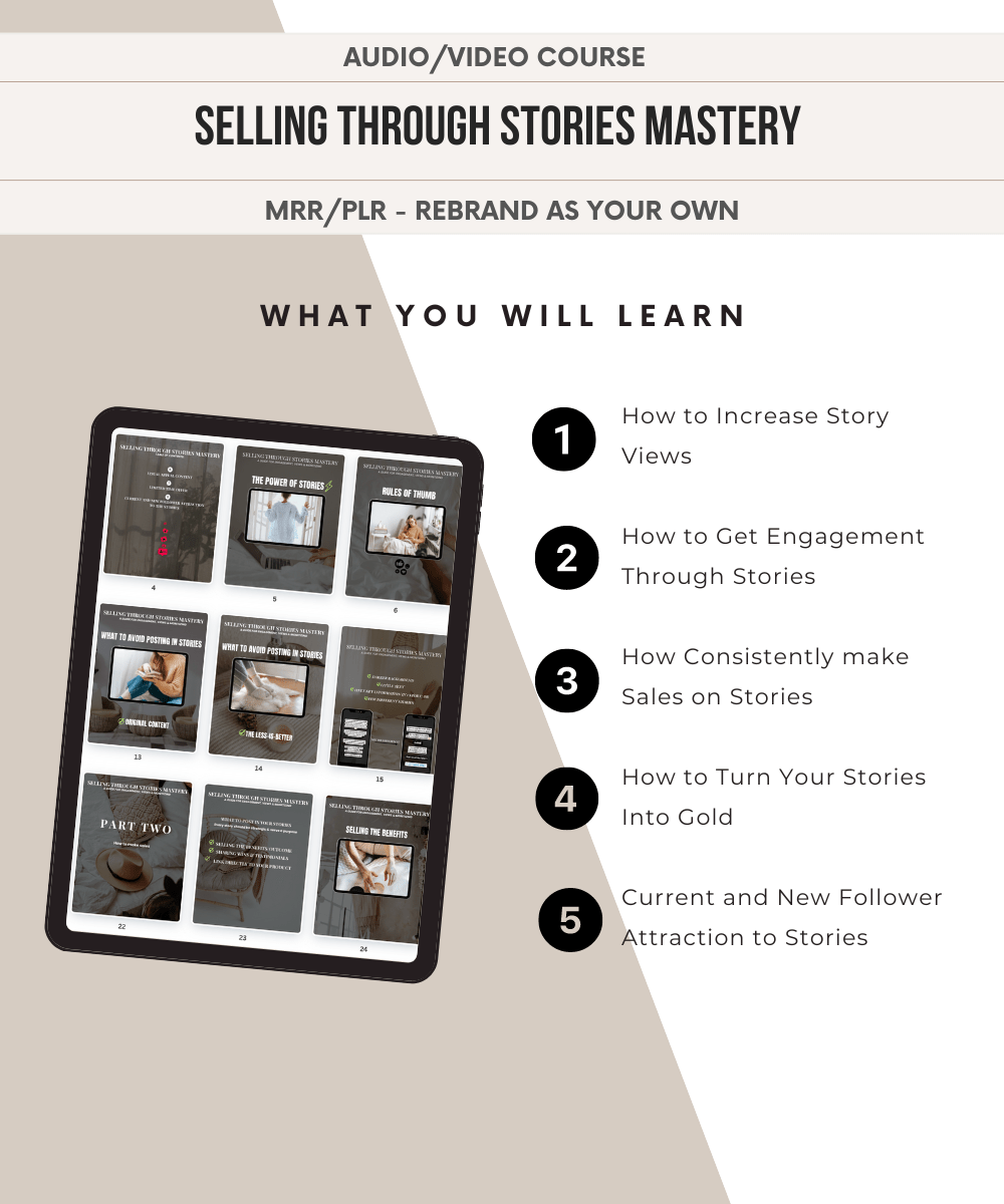 Selling Through Stories Mastery | Video Audio Course | Viral IG 101 Mini Digital Marketing Course PLR & MRR - theResellBrand