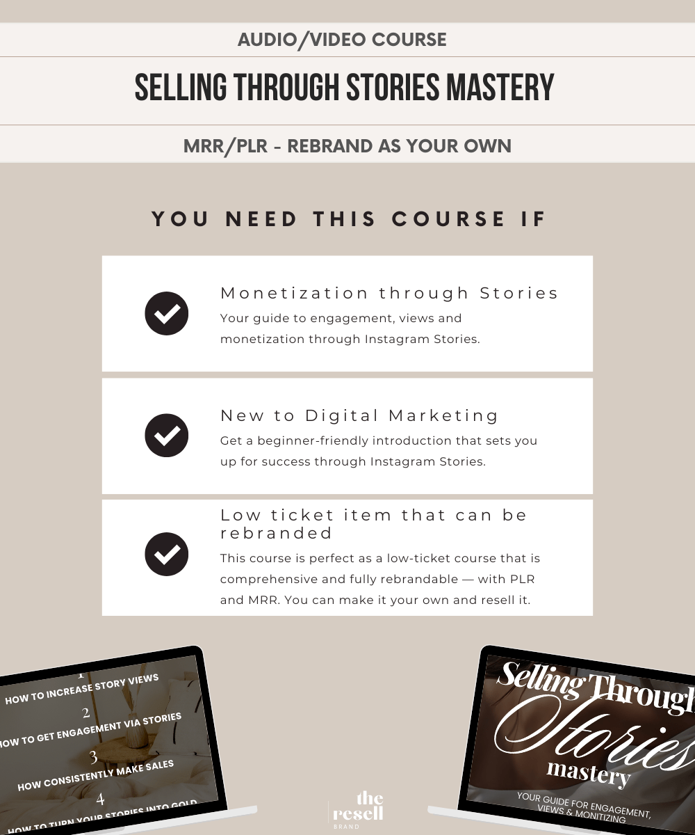 Selling Through Stories Mastery | Video Audio Course | Viral IG 101 Mini Digital Marketing Course PLR & MRR - theResellBrand